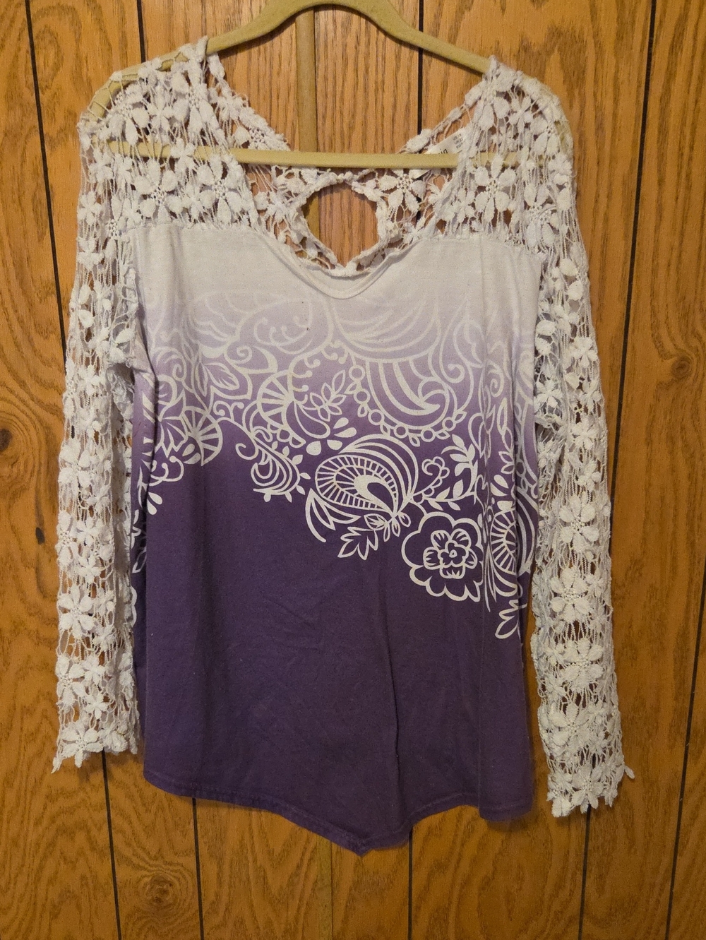 💼 Women’s Purple Ombre Lace Sleeve Top